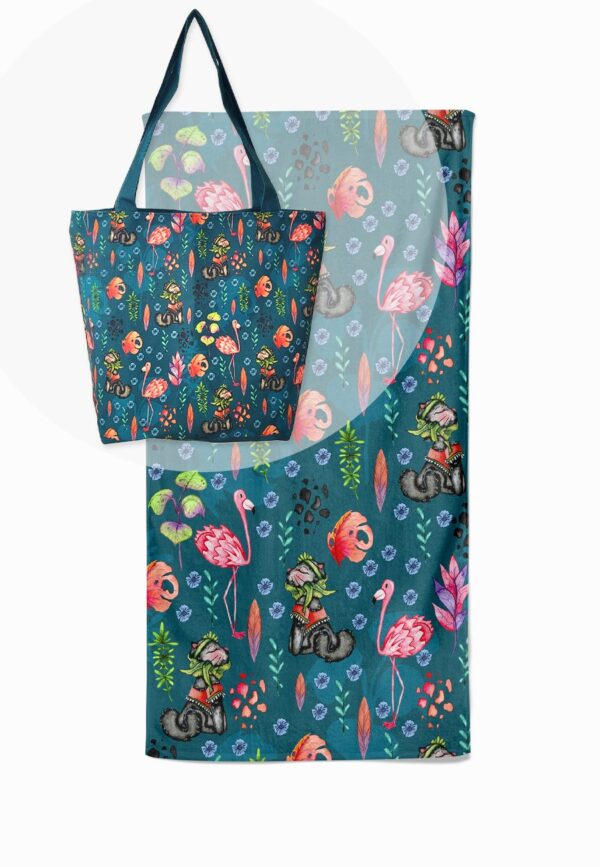 borsa e telo mare abbinati maremmagatta pattern tropicale
