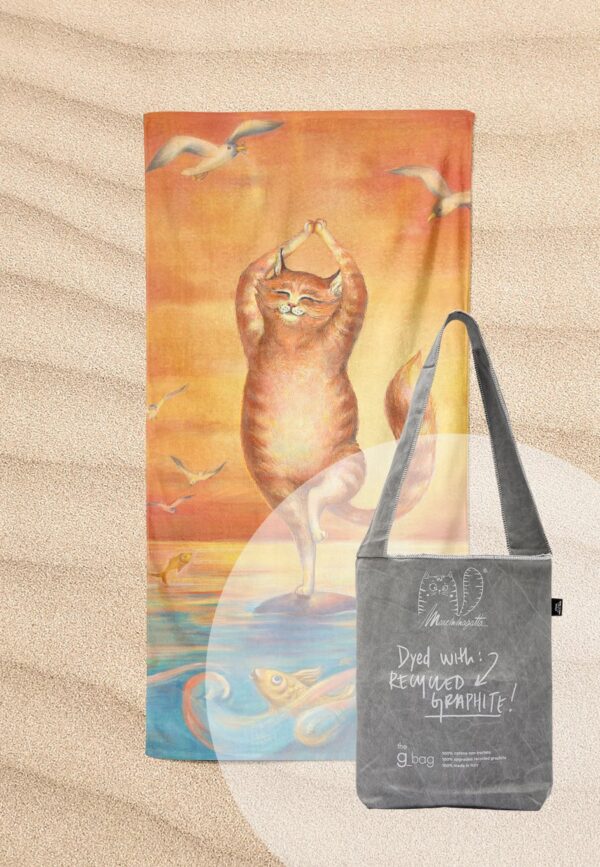 telo mare con gatto zen e borsa ecologica - offerta maremmagatta