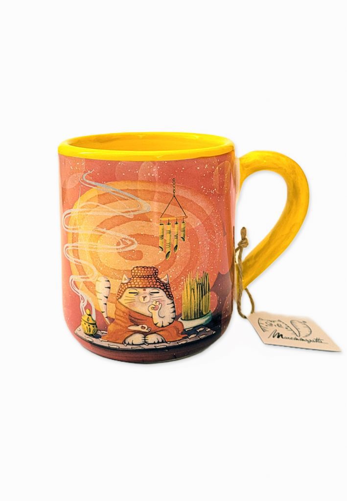tazza con gatto zen ceramica artigianale made in italy maremmagatta